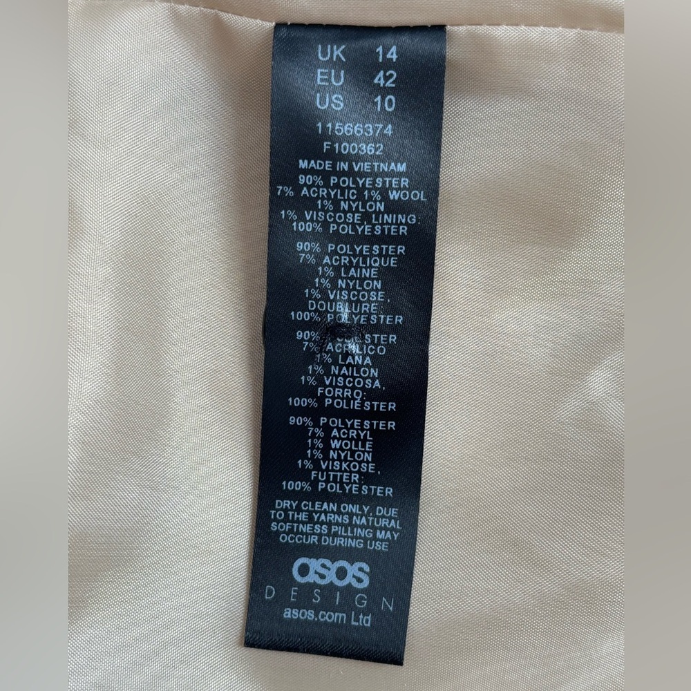 ASOS DESIGN Camel Bouclé Double-Breasted Coat (US 10) - Picture 8 of 9